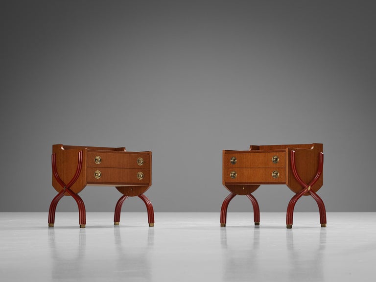 Tosi Arredamenti Pair of Cabinets or Night Stands in Mahogany and Brass