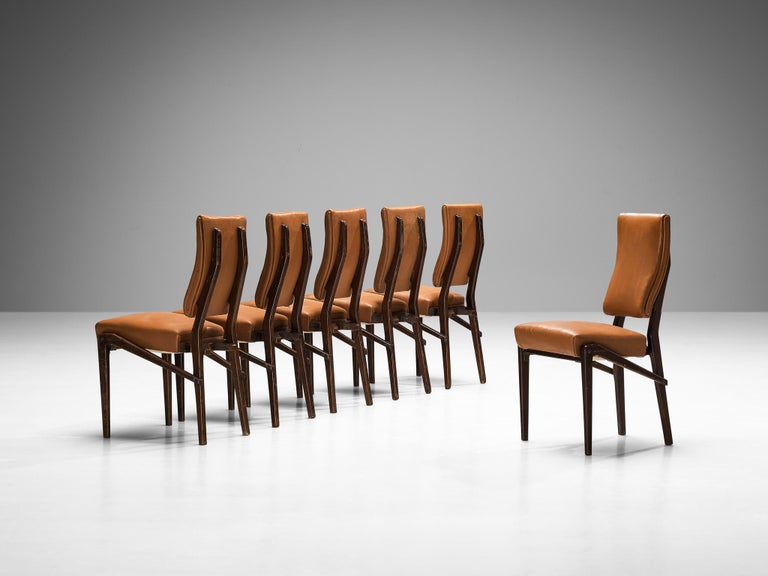 Unique Mario Oreglia Set of Six Dining Chairs with Sculptural Wooden Frame