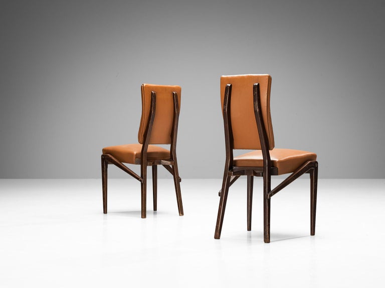 Unique Mario Oreglia Set of Six Dining Chairs with Sculptural Wooden Frame