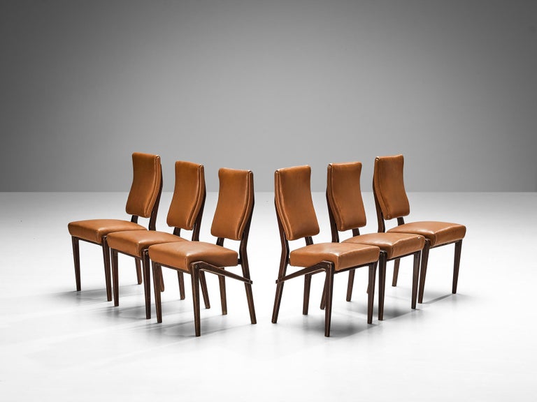 Unique Mario Oreglia Set of Six Dining Chairs with Sculptural Wooden Frame