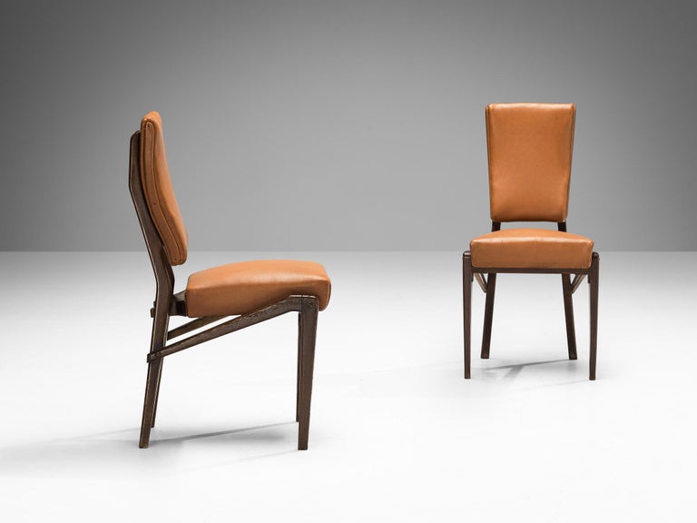 Unique Mario Oreglia Set of Six Dining Chairs with Sculptural Wooden Frame