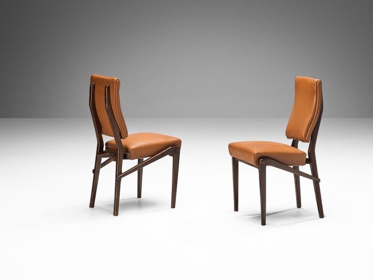 Unique Mario Oreglia Set of Six Dining Chairs with Sculptural Wooden Frame