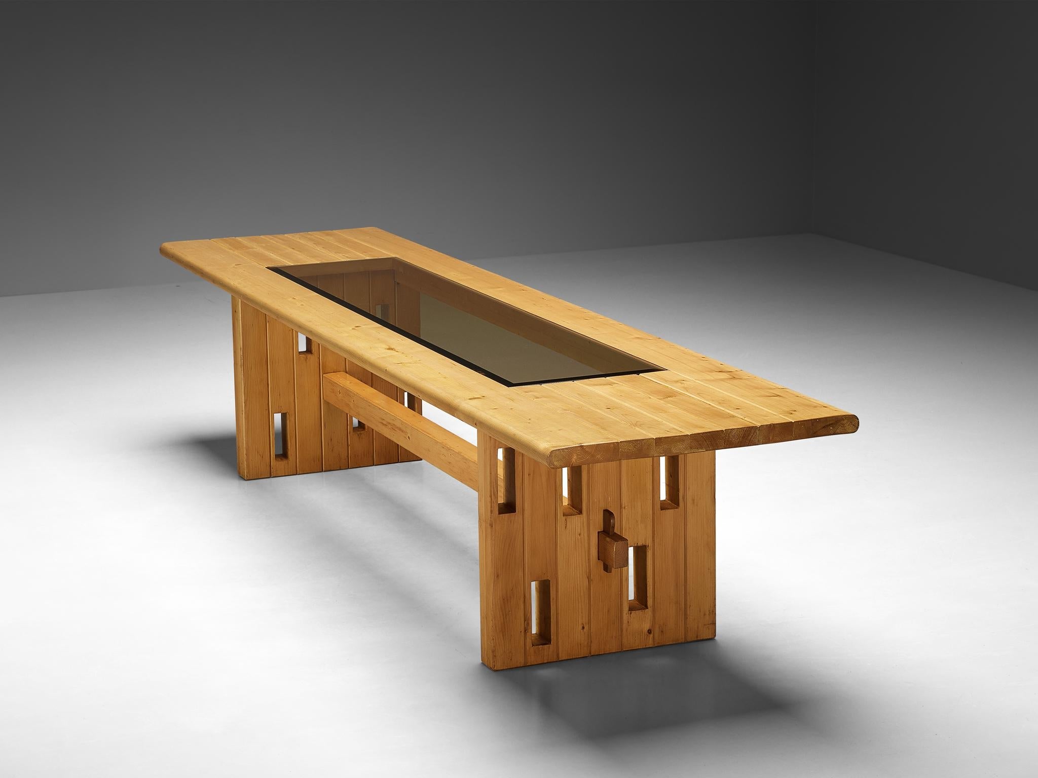 Unique Robust Italian Dining Table in Pine with Geometric Base