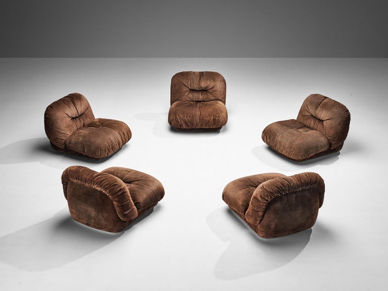 Alberto Rosselli for Saporiti 'Maxijumbo' Lounge Chairs in Brown Suede