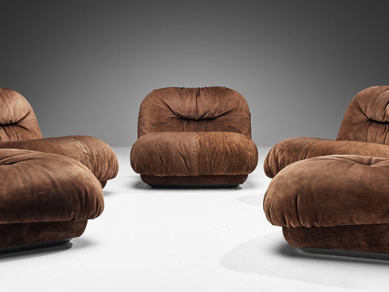 Alberto Rosselli for Saporiti 'Maxijumbo' Lounge Chairs in Brown Suede