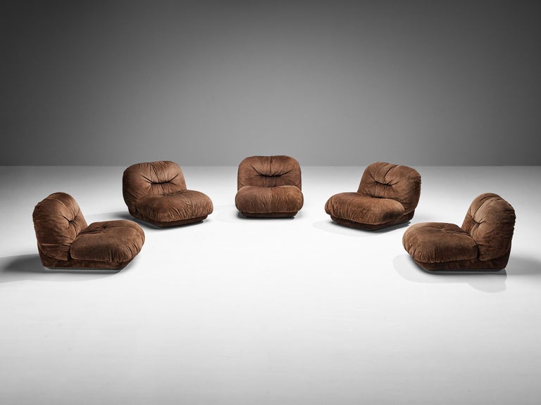 Alberto Rosselli for Saporiti 'Maxijumbo' Lounge Chairs in Brown Suede