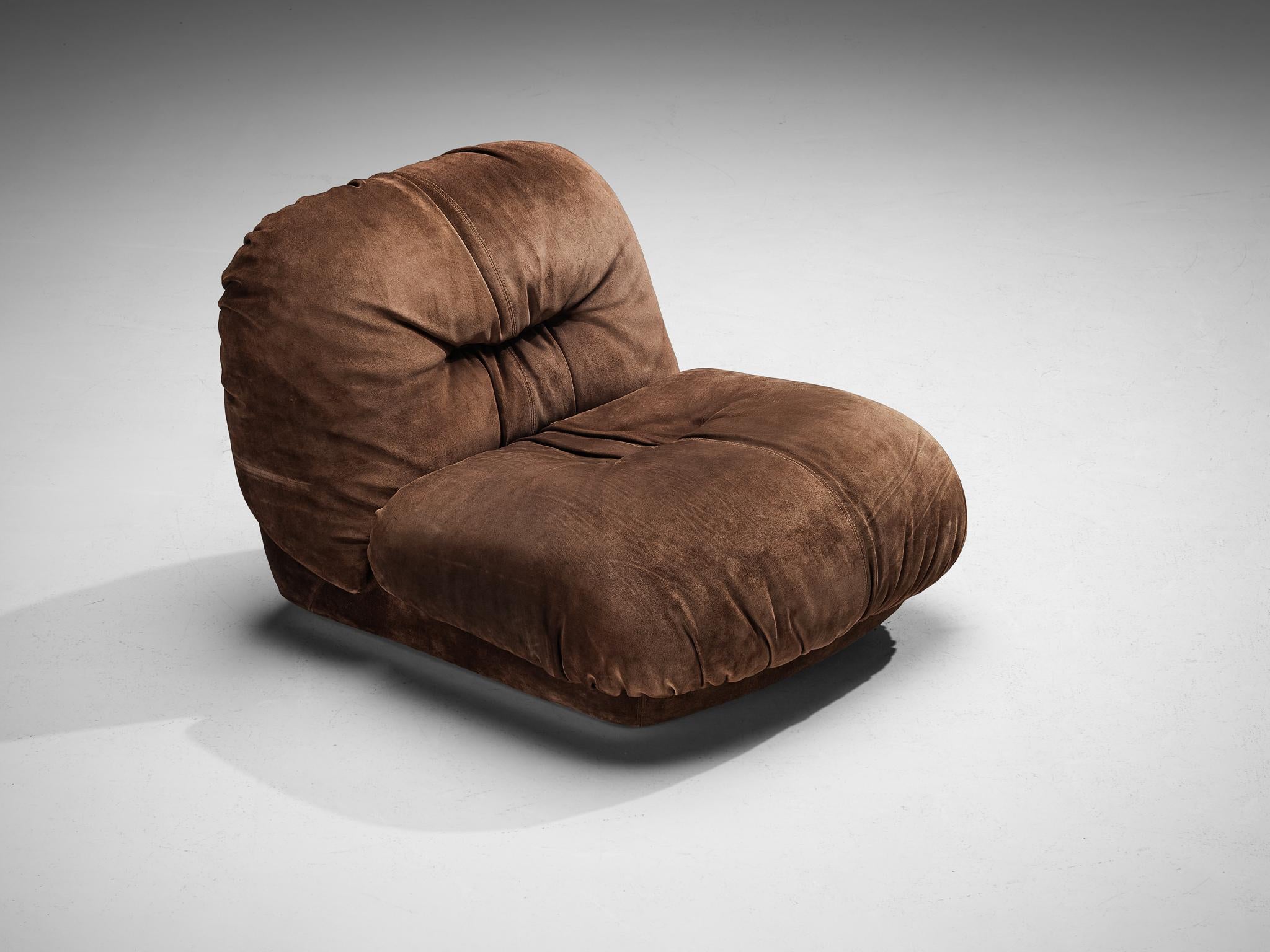 Alberto Rosselli for Saporiti 'Maxijumbo' Lounge Chair in Brown Suede