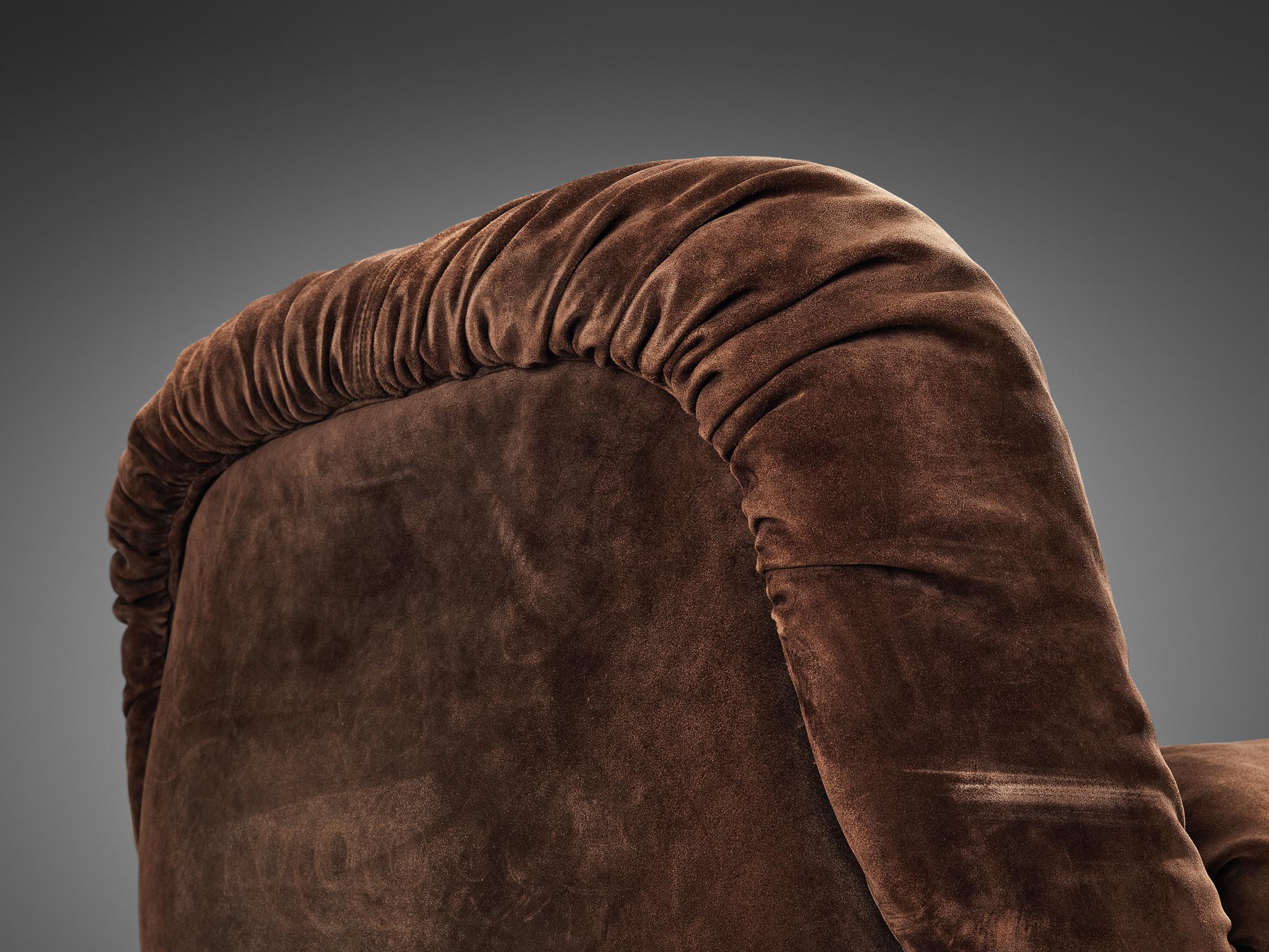 Alberto Rosselli for Saporiti 'Maxijumbo' Lounge Chair in Brown Suede