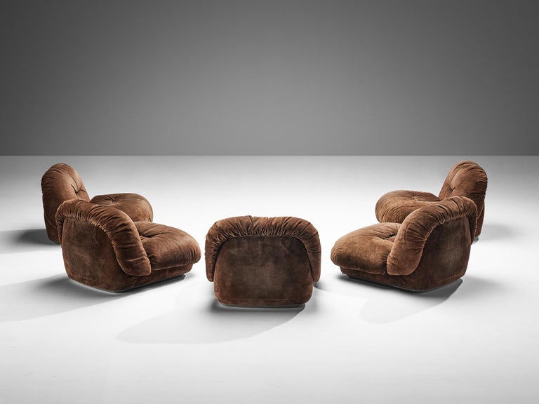 Alberto Rosselli for Saporiti 'Maxijumbo' Lounge Chairs in Brown Suede