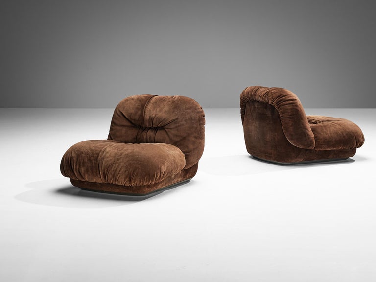 Alberto Rosselli for Saporiti 'Maxijumbo' Lounge Chairs in Brown Suede