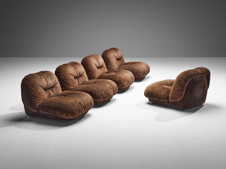 Alberto Rosselli for Saporiti 'Maxijumbo' Lounge Chairs in Brown Suede