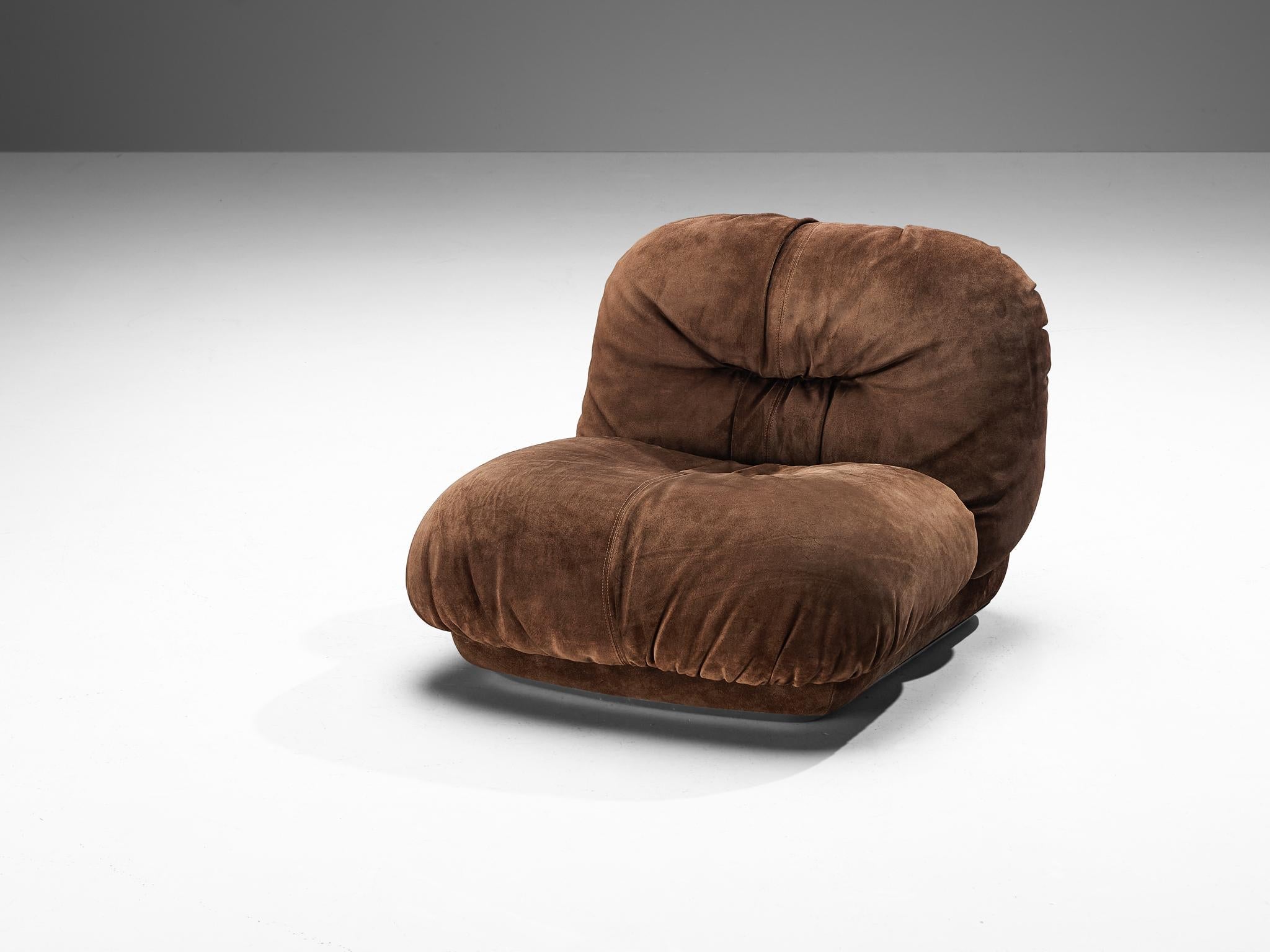 Alberto Rosselli for Saporiti 'Maxijumbo' Lounge Chair in Brown Suede