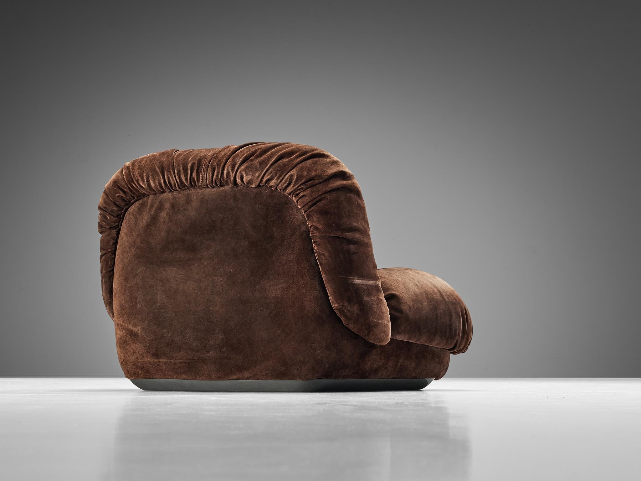 Alberto Rosselli for Saporiti 'Maxijumbo' Lounge Chair in Brown Suede