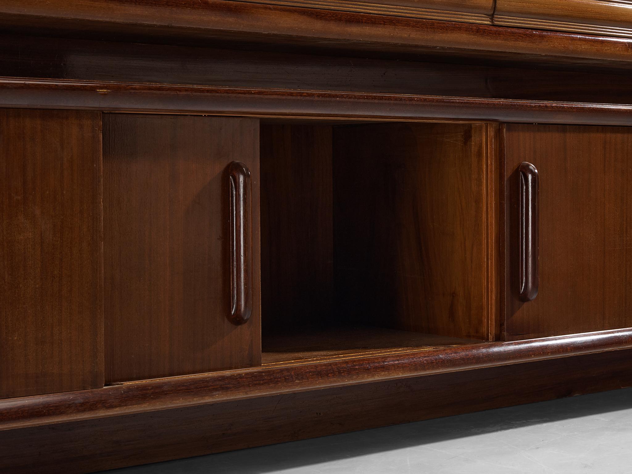 Enrico & Paolo Borghi High Sideboard in Mahogany with Carved Doors