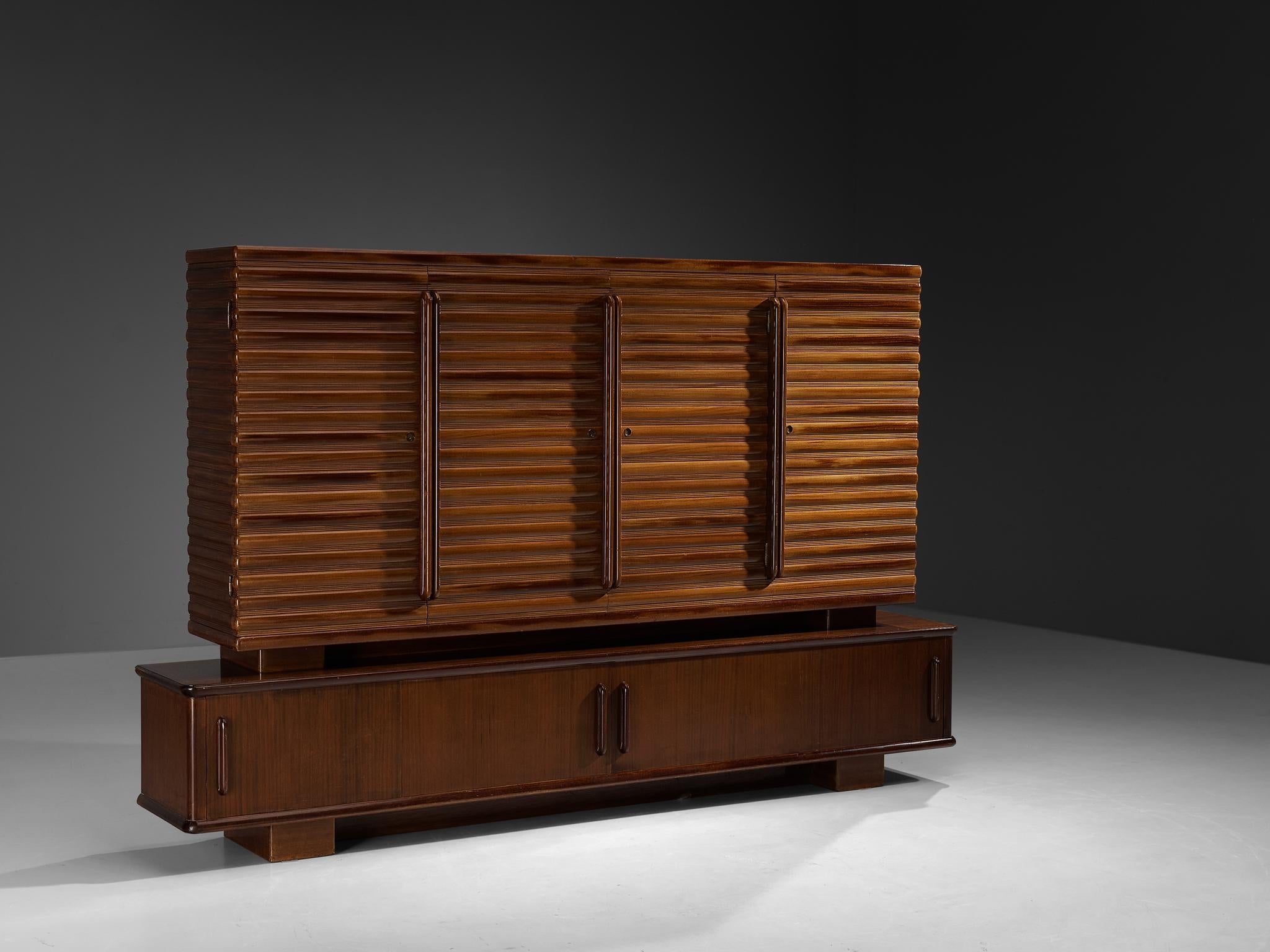 Enrico & Paolo Borghi High Sideboard in Mahogany with Carved Doors