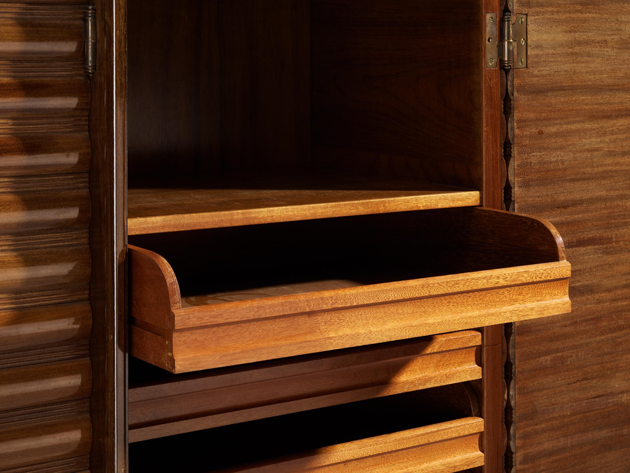 Enrico & Paolo Borghi High Sideboard in Mahogany with Carved Doors