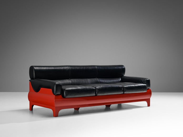 Lemax Italian Sofa in Red Fiberglass and Black Leather