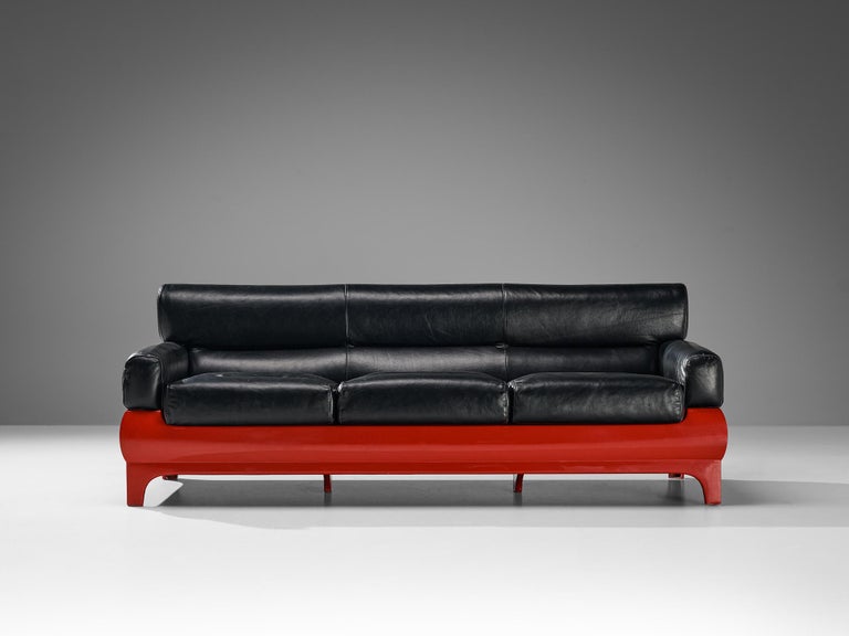 Lemax Italian Sofa in Red Fiberglass and Black Leather