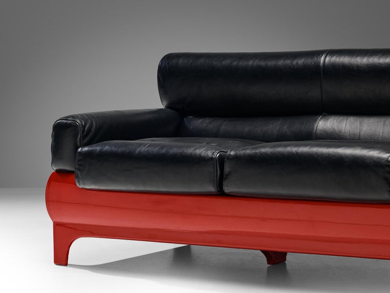 Lemax Italian Sofa in Red Fiberglass and Black Leather