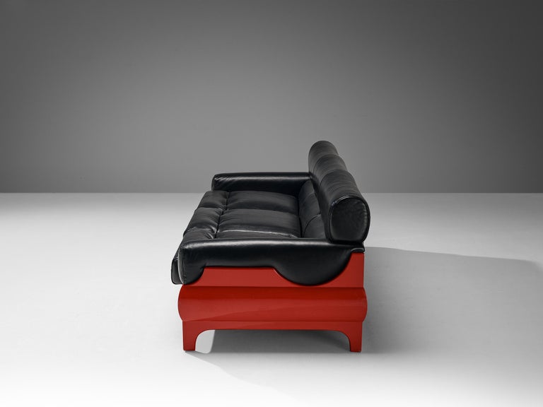 Lemax Italian Sofa in Red Fiberglass and Black Leather