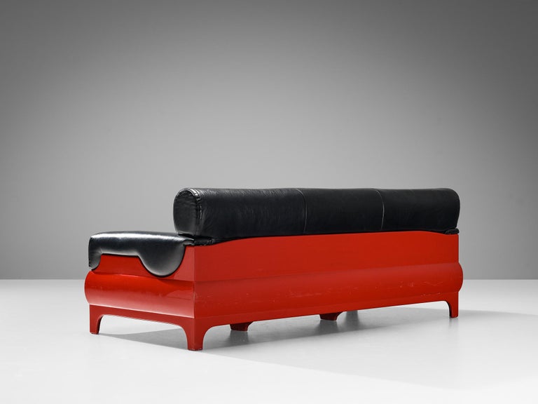 Lemax Italian Sofa in Red Fiberglass and Black Leather