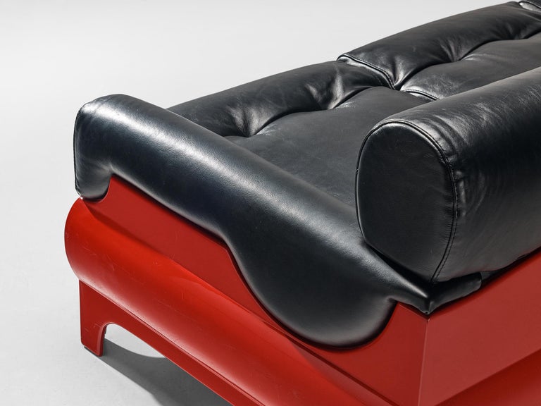 Lemax Italian Sofa in Red Fiberglass and Black Leather