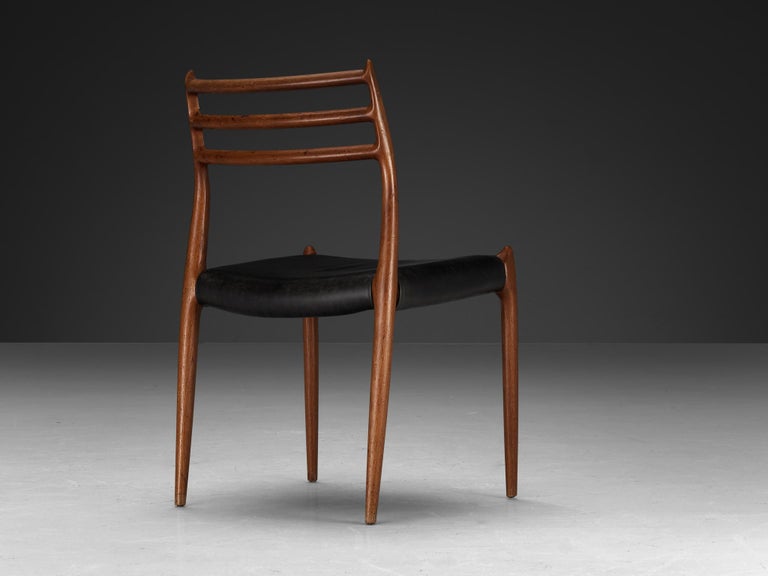 Niels Otto Møller Set of Four Dining Chairs in Teak and Leather