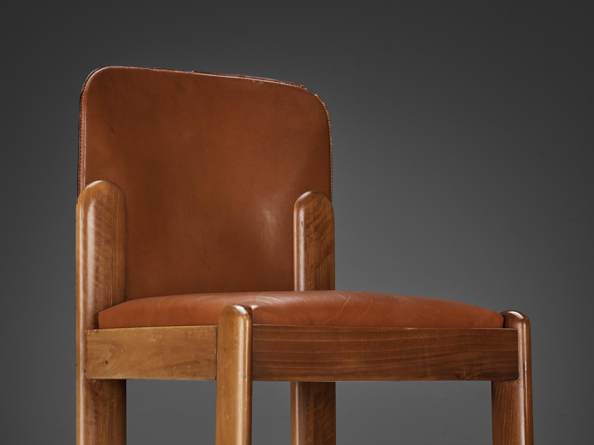 Silvio Coppola for Bernini Dining Chairs in Brown Leather and Walnut