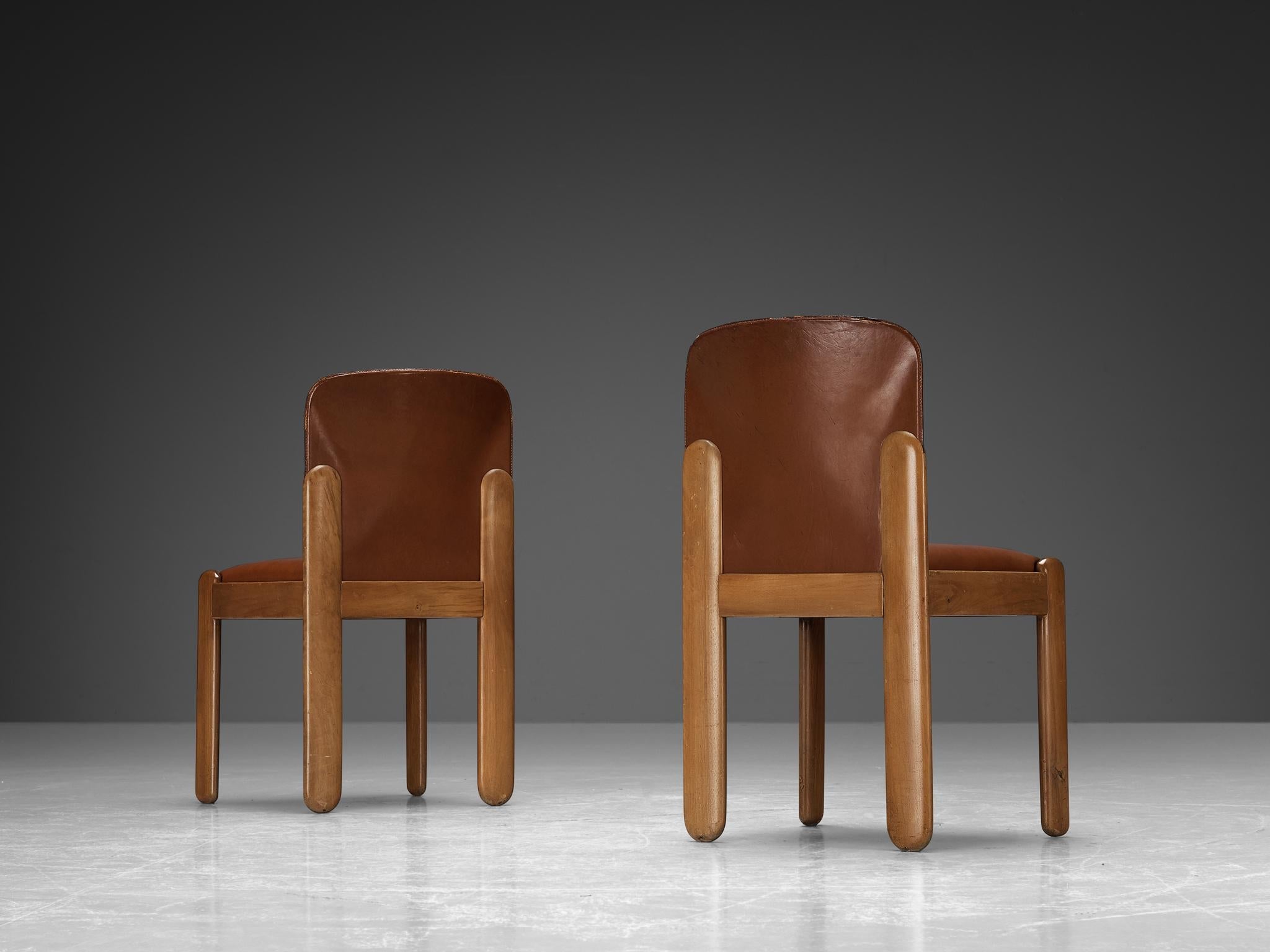 Silvio Coppola for Bernini Dining Chairs in Brown Leather and Walnut