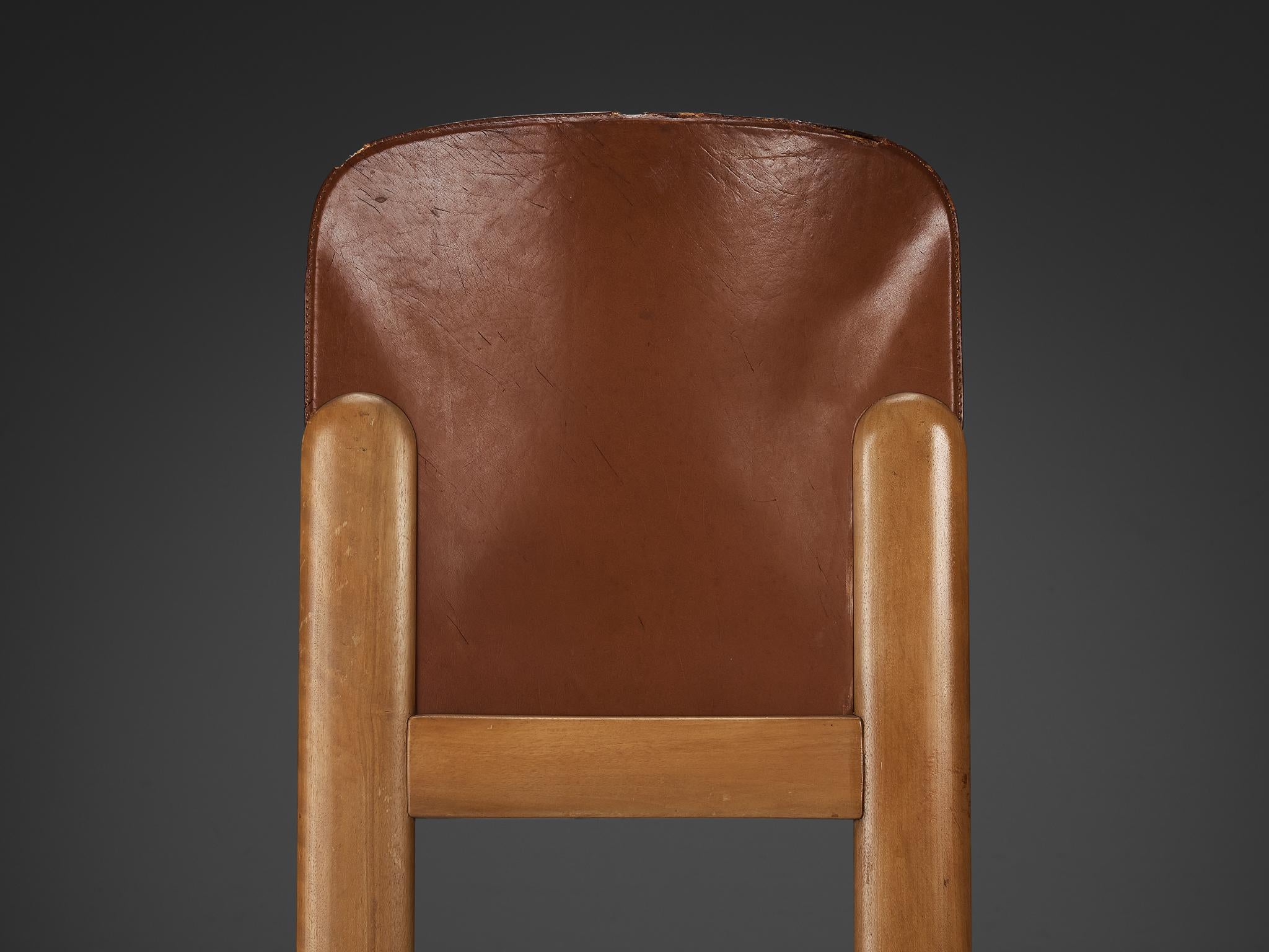 Silvio Coppola for Bernini Dining Chairs in Brown Leather and Walnut