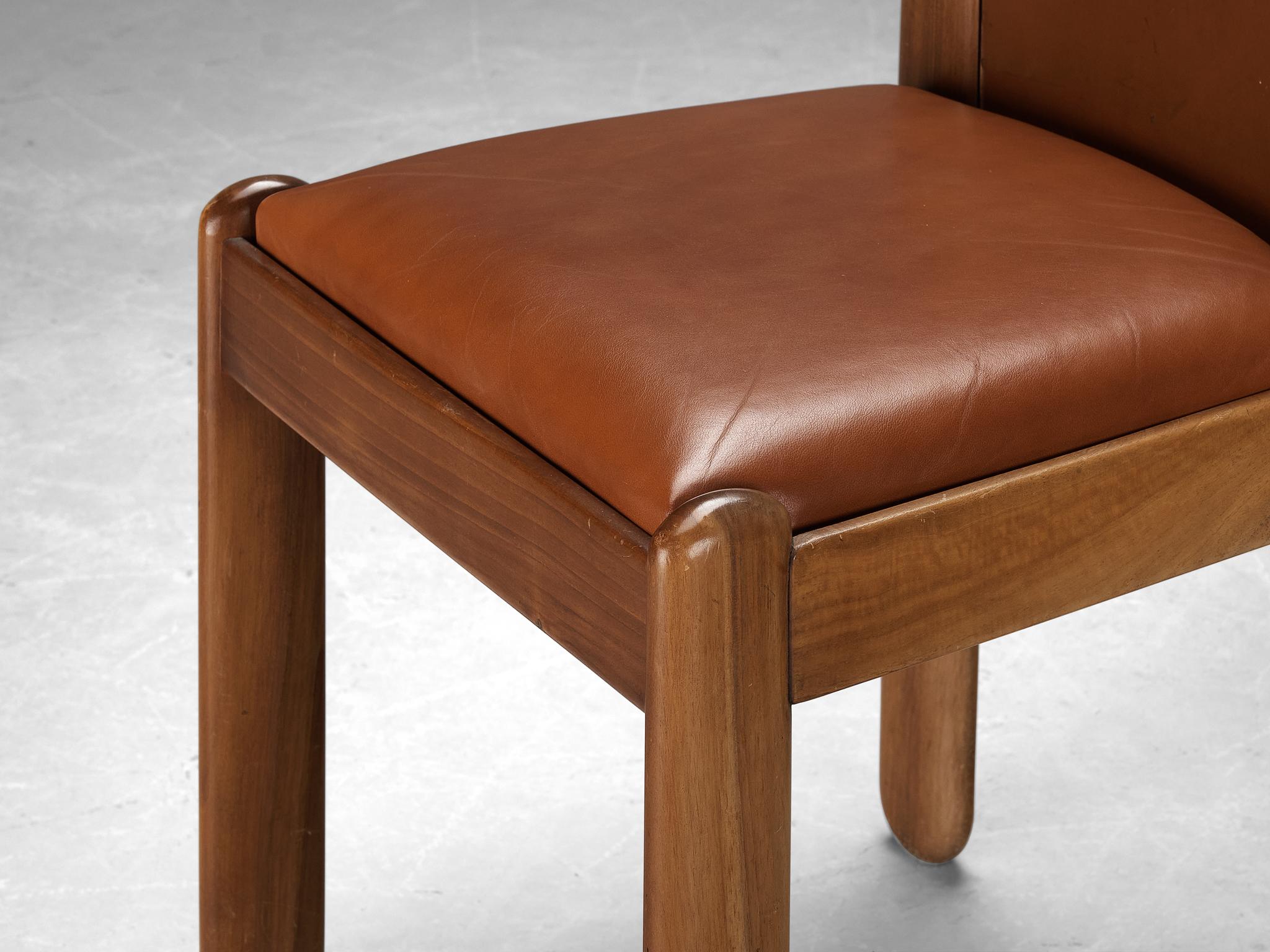 Silvio Coppola for Bernini Dining Chairs in Brown Leather and Walnut