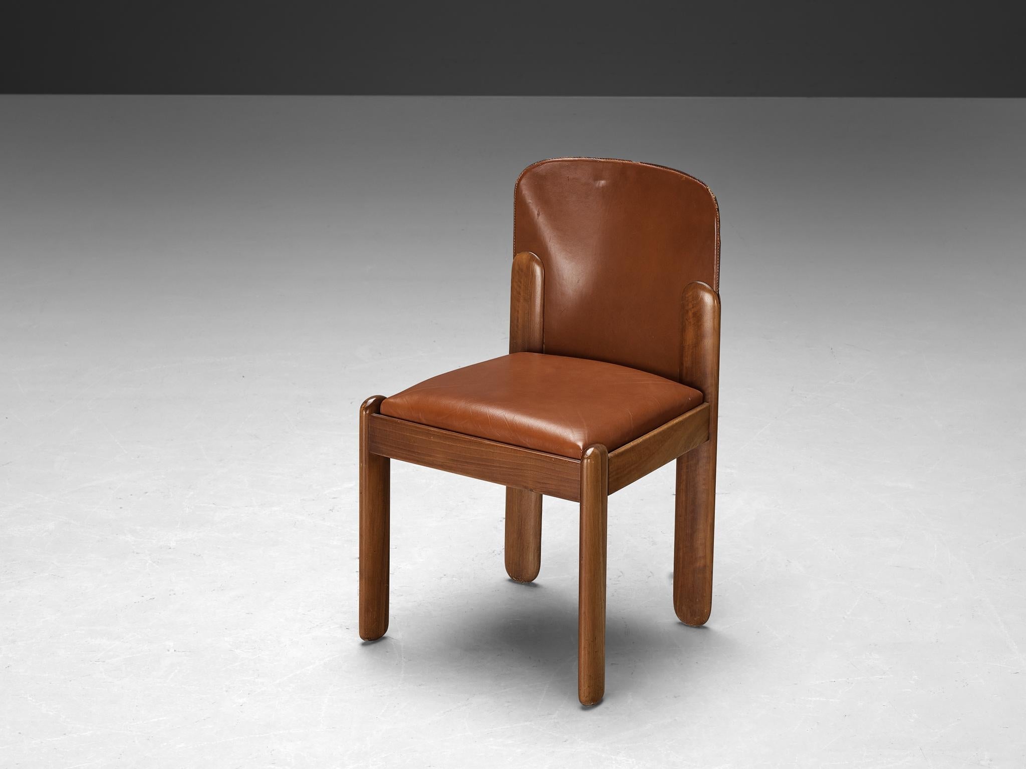 Silvio Coppola for Bernini Dining Chairs in Brown Leather and Walnut