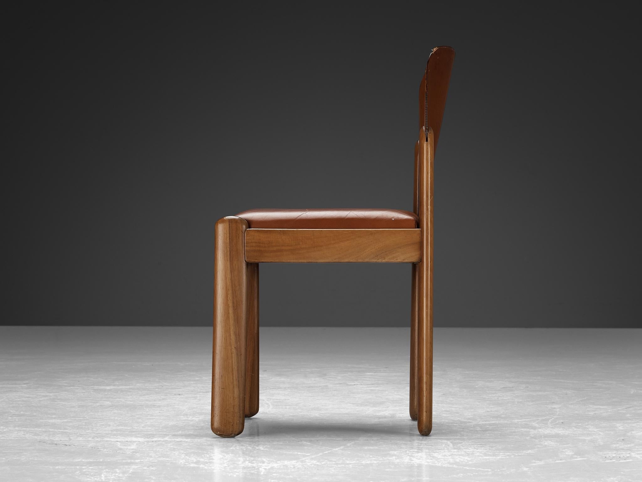 Silvio Coppola for Bernini Dining Chairs in Brown Leather and Walnut