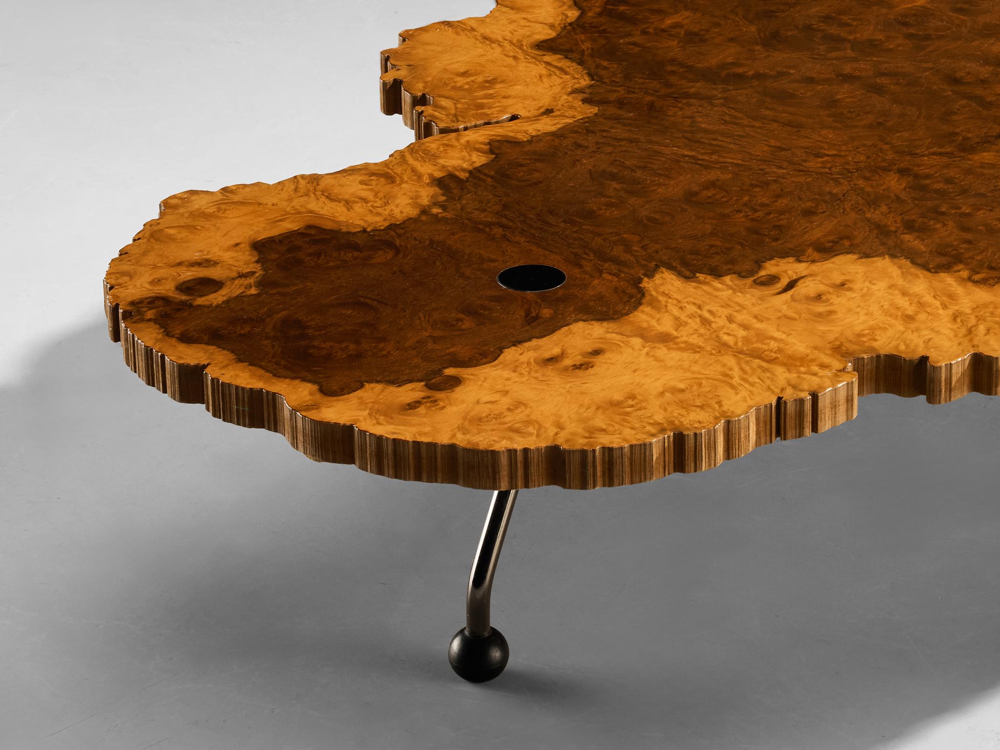 Rare Enzo Testa for Bernini Coffee Table in Walnut Briar Burl and Steel