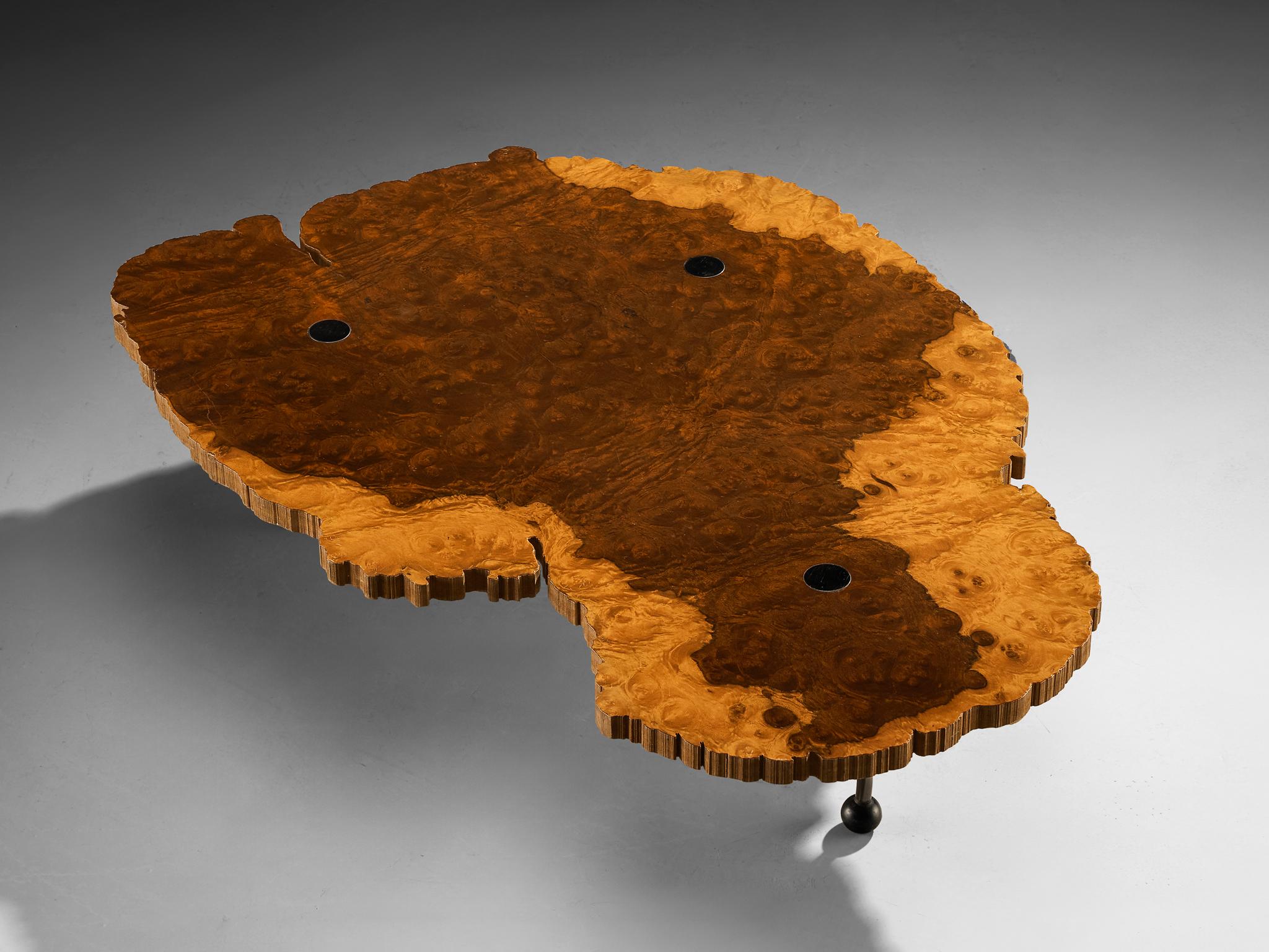 Rare Enzo Testa for Bernini Coffee Table in Walnut Briar Burl and Steel