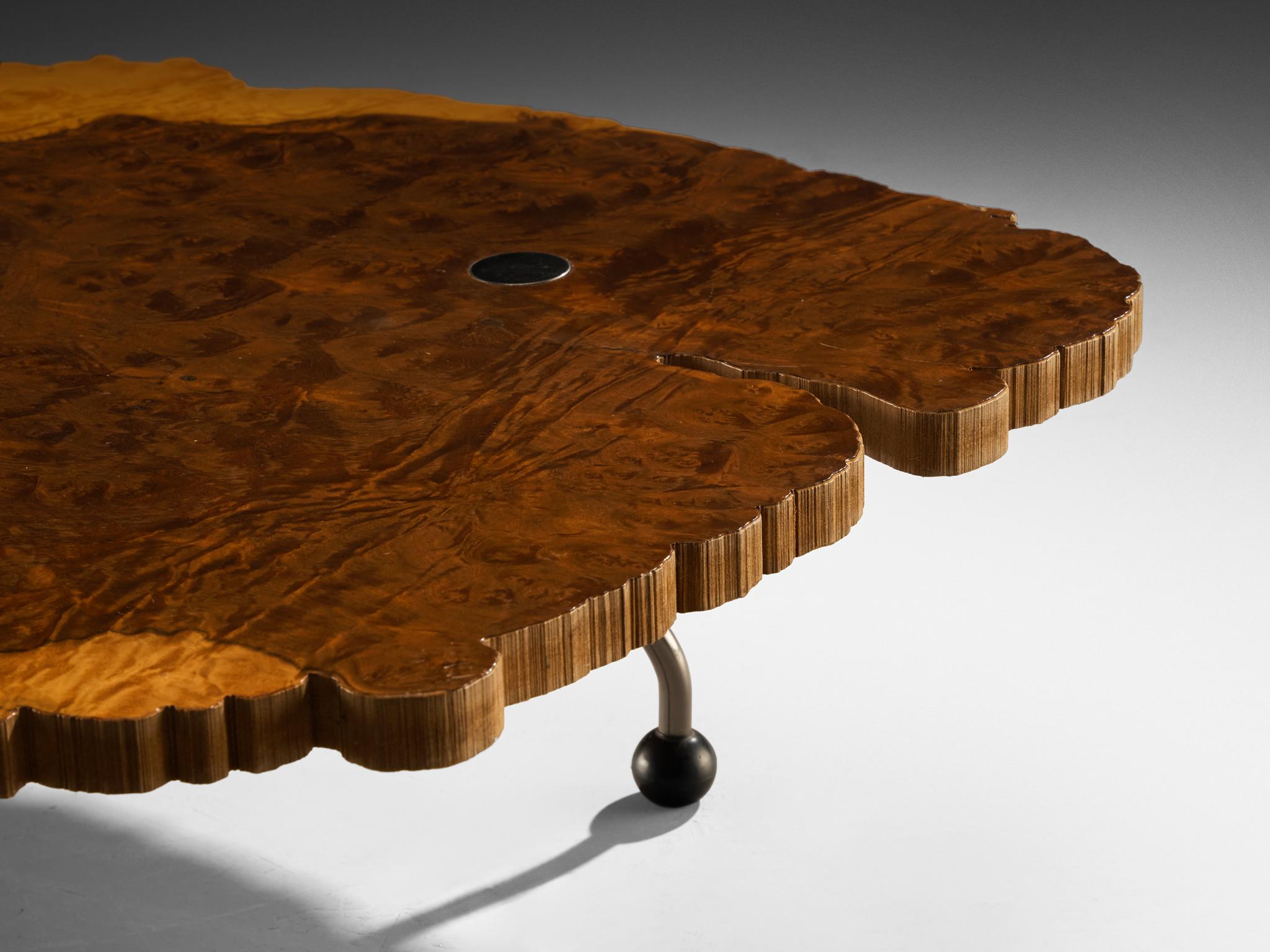 Rare Enzo Testa for Bernini Coffee Table in Walnut Briar Burl and Steel