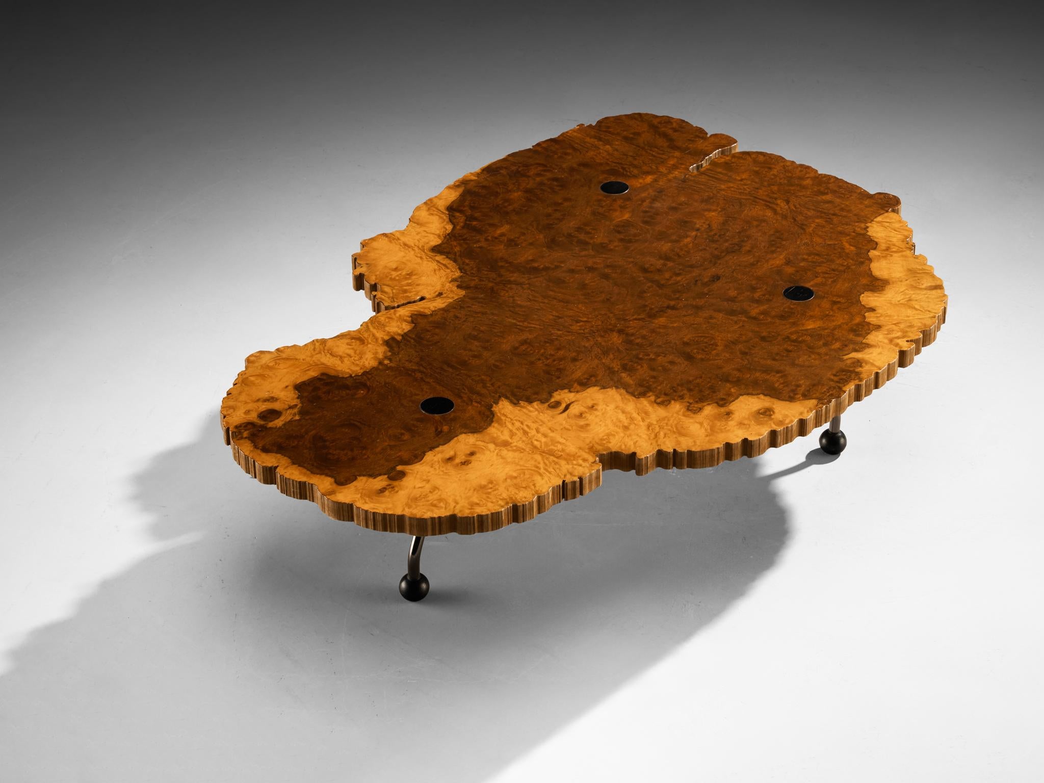 Rare Enzo Testa for Bernini Coffee Table in Walnut Briar Burl and Steel