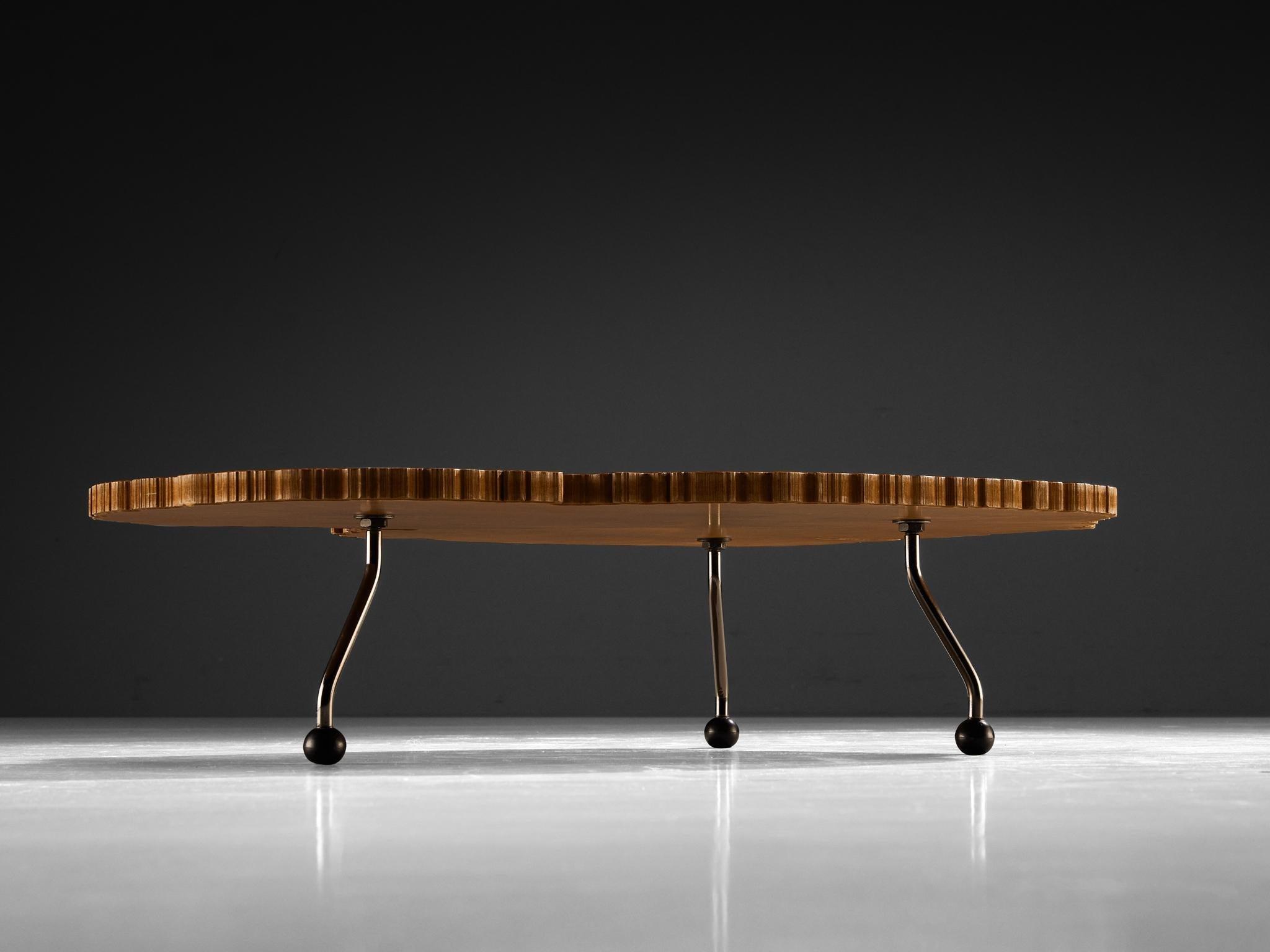 Rare Enzo Testa for Bernini Coffee Table in Walnut Briar Burl and Steel