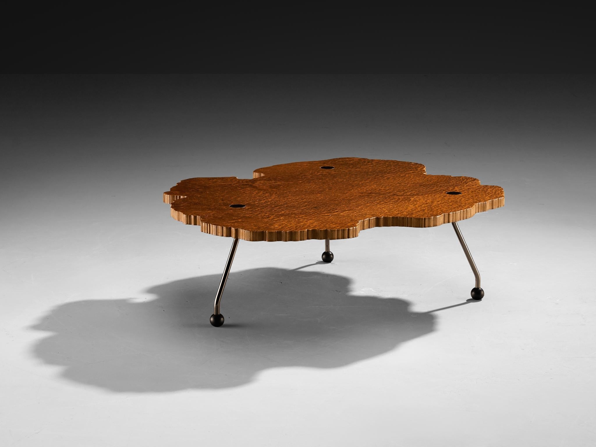 Rare Enzo Testa for Bernini Coffee Table in Walnut Briar Burl and Steel