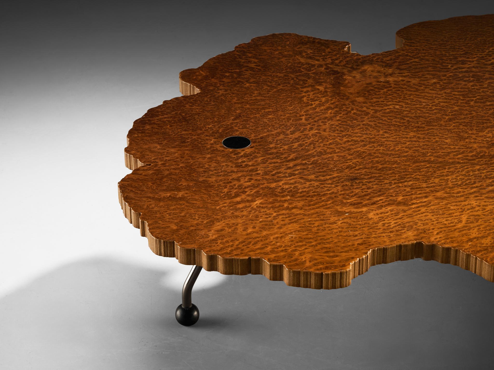 Rare Enzo Testa for Bernini Coffee Table in Walnut Briar Burl and Steel