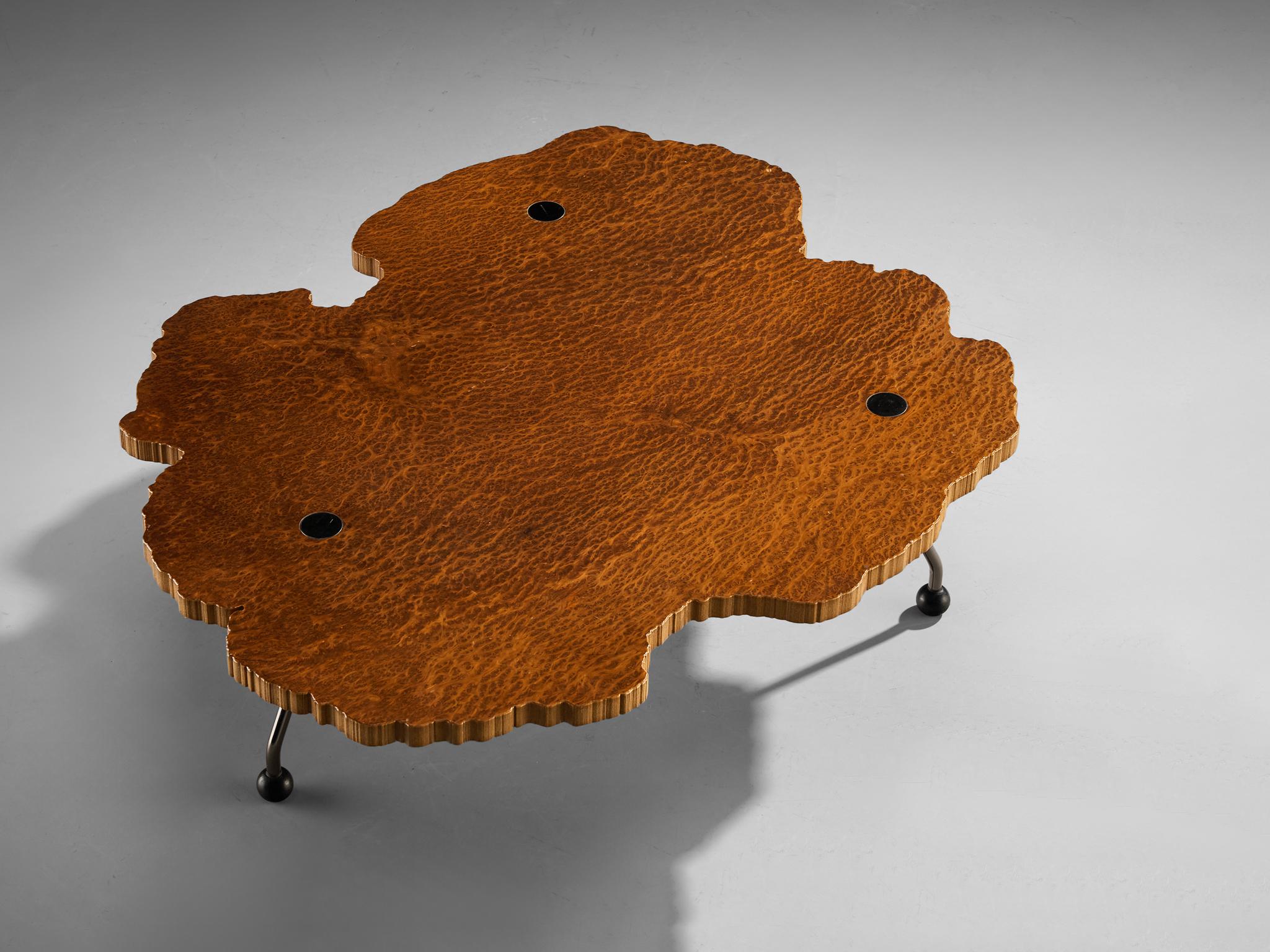 Rare Enzo Testa for Bernini Coffee Table in Walnut Briar Burl and Steel