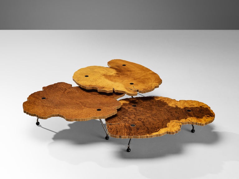 Rare Enzo Testa for Bernini Coffee Tables in Walnut Briar Burl and Steel