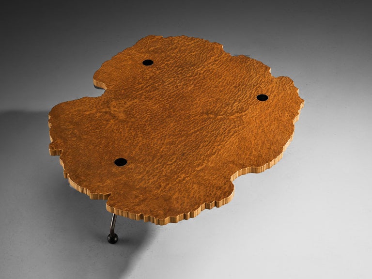 Rare Enzo Testa for Bernini Coffee Table in Walnut Briar Burl and Steel