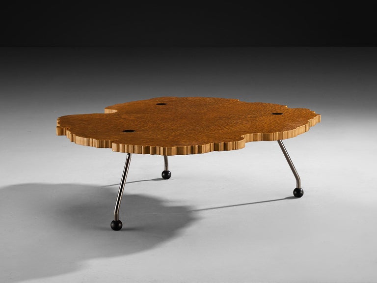 Rare Enzo Testa for Bernini Coffee Table in Walnut Briar Burl and Steel