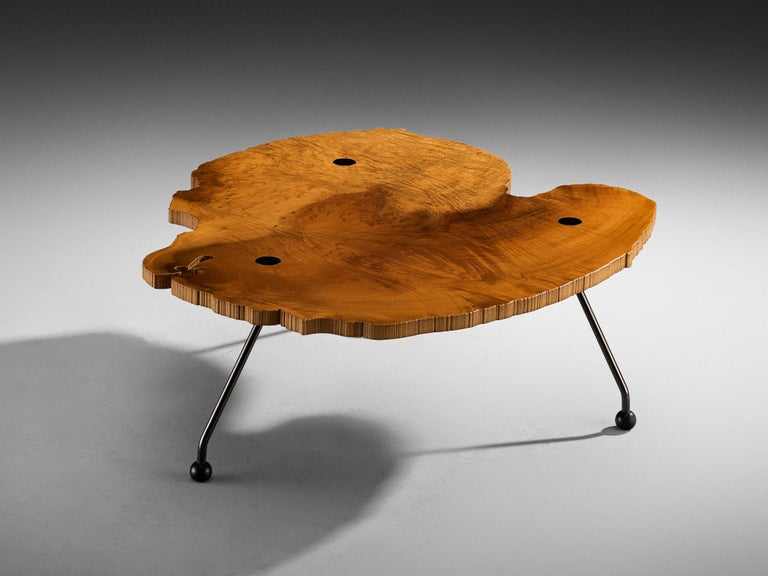 Rare Enzo Testa for Bernini Coffee Table in Walnut Briar Burl and Steel