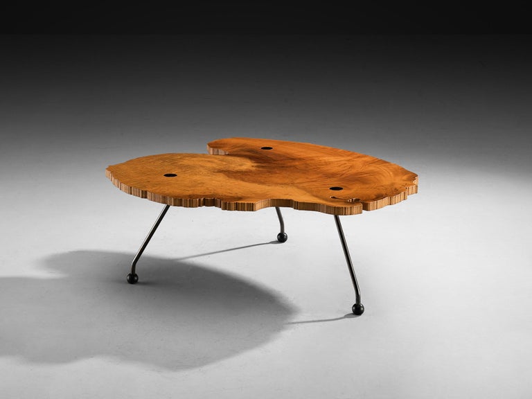 Rare Enzo Testa for Bernini Coffee Table in Walnut Briar Burl and Steel