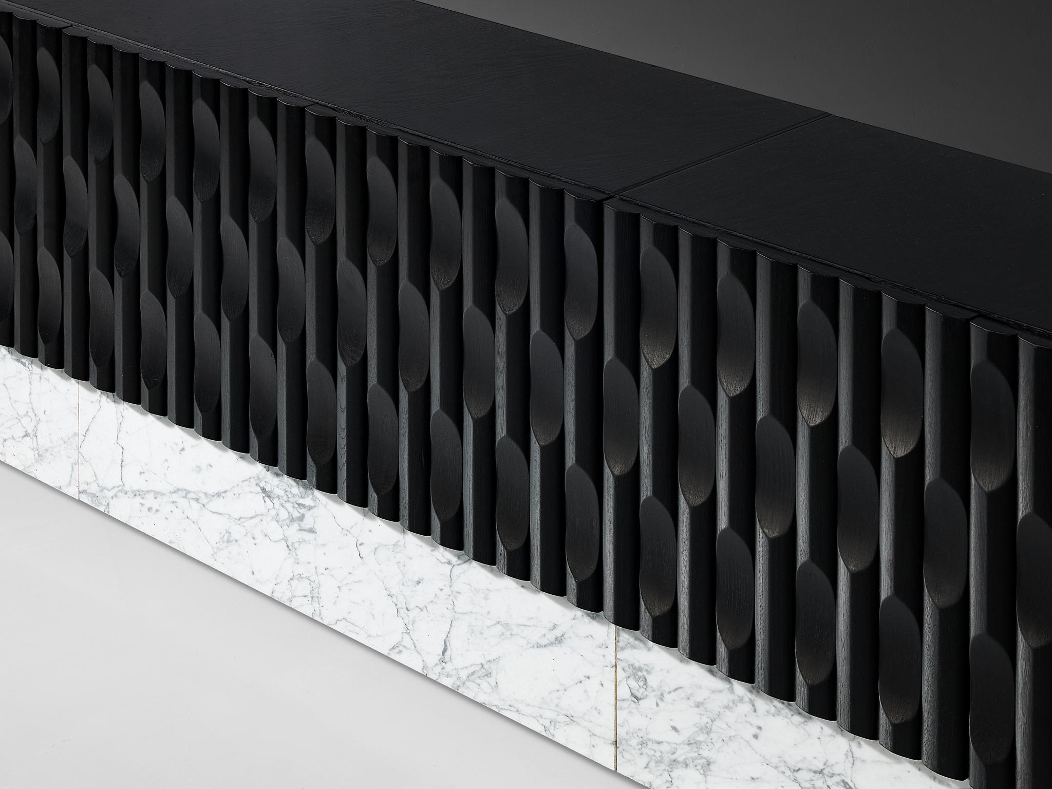 Brutalist Sideboard in Marble and Black Lacquered Oak