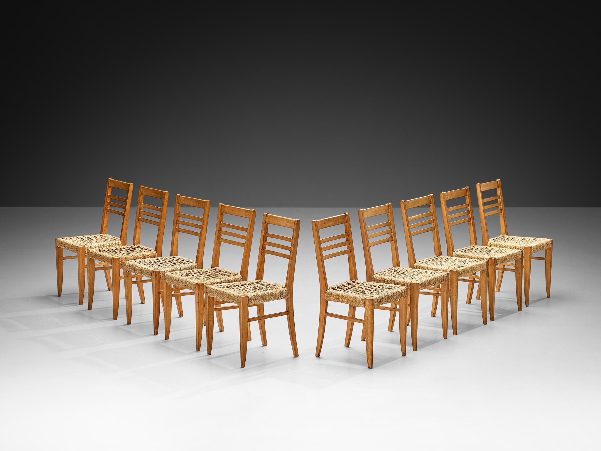 Adrien Audoux & Frida Minet Set of Ten Dining Chairs in Braided Hemp