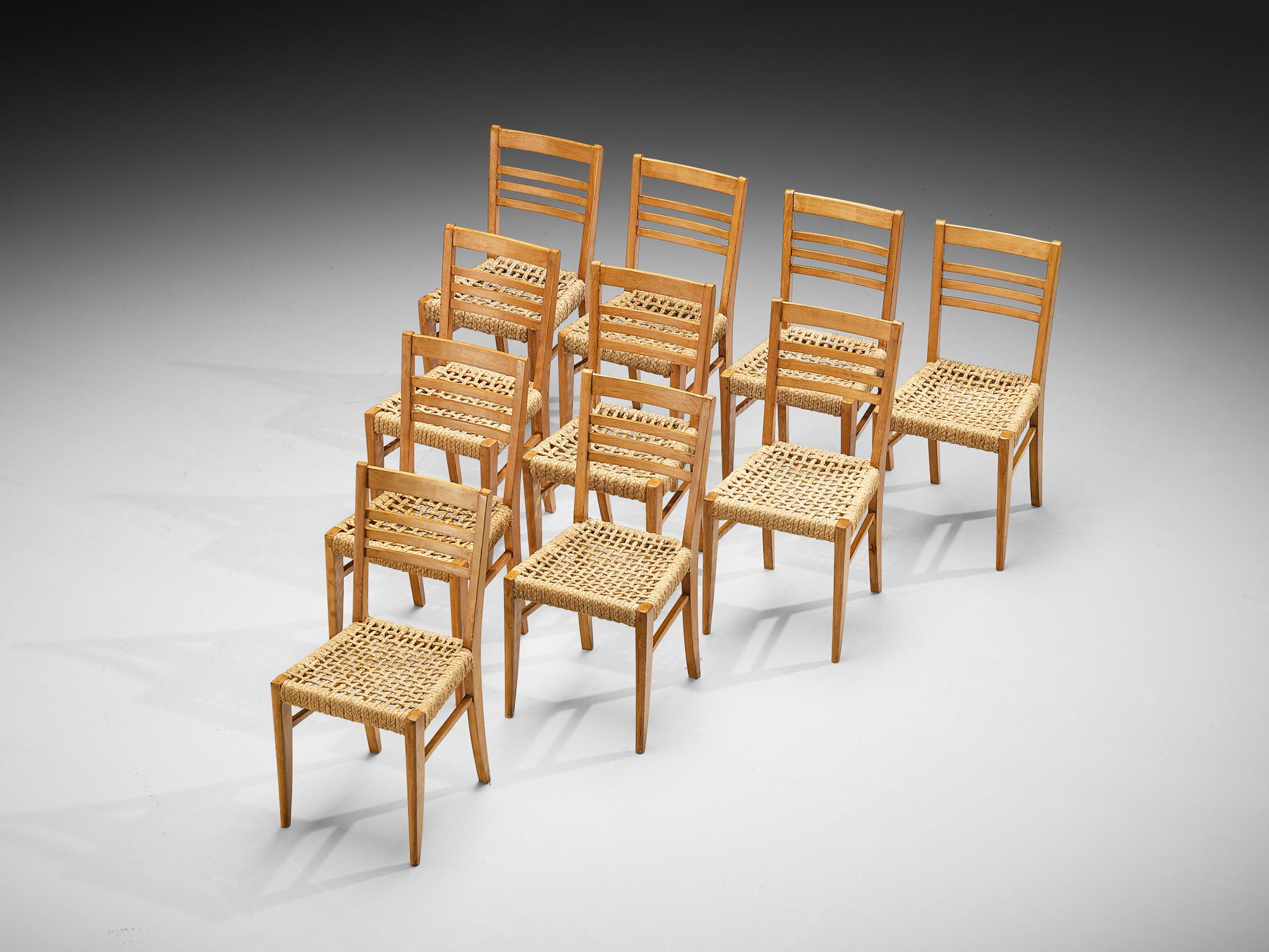 Adrien Audoux & Frida Minet Set of Ten Dining Chairs in Braided Hemp