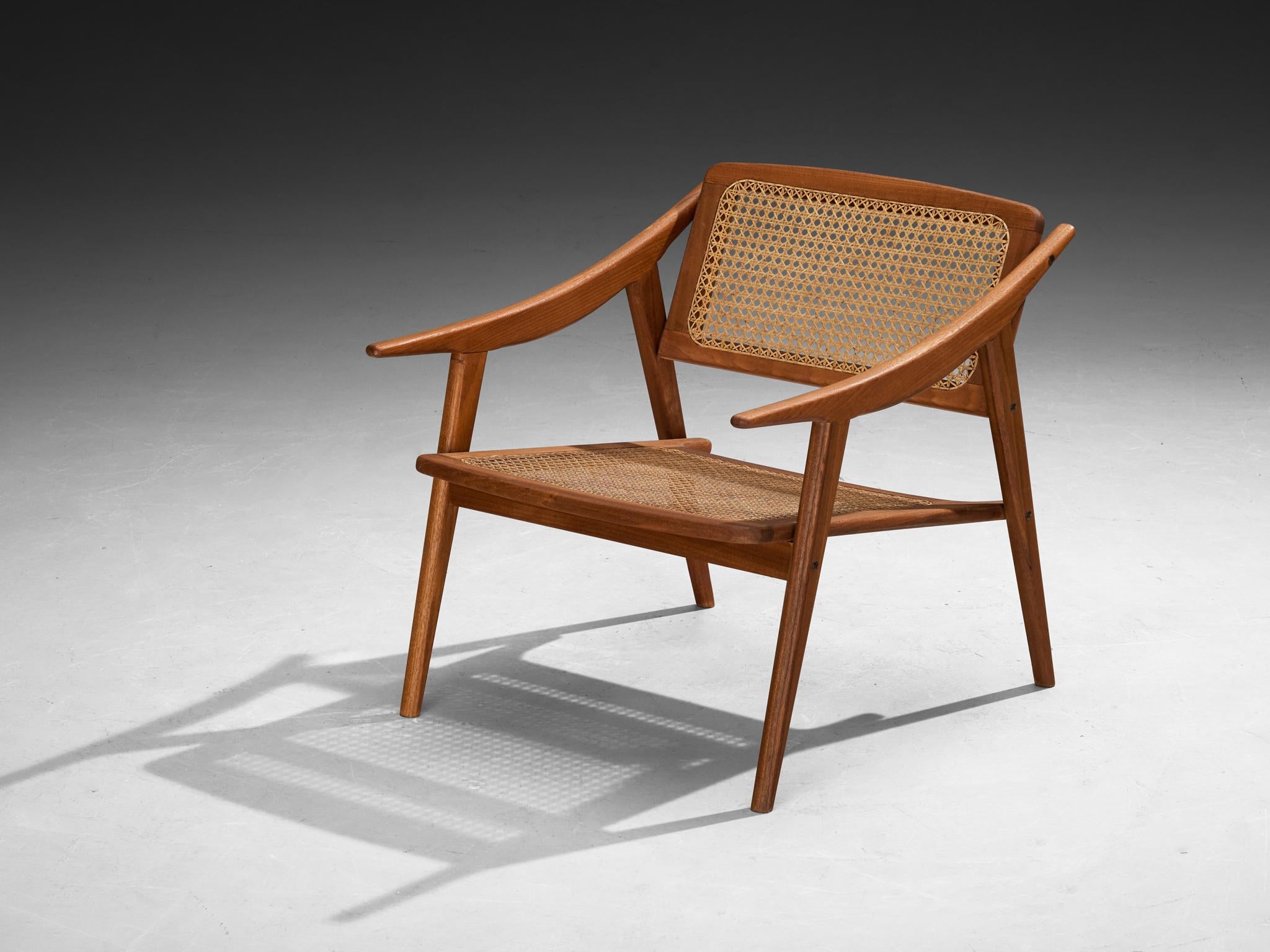 Michel Ducaroy for SNA Roset Pair of Lounge Chairs in Teak and Cane